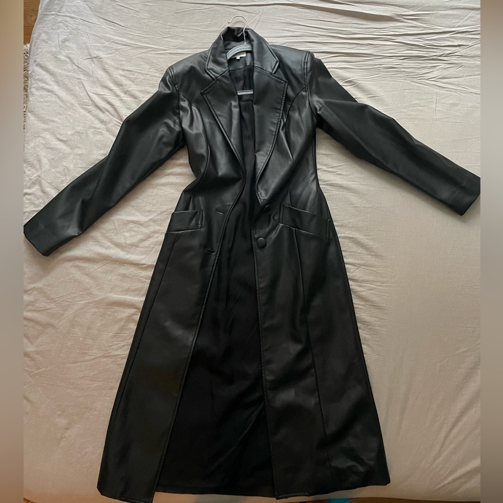 Black Slim Vegan leather long coat